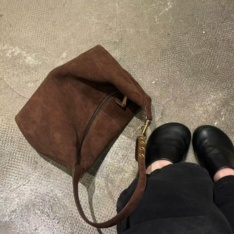 2026 Suede Leather Coffee Shoulder Hobo Bags Women Luxury Brand Designer Underarm Lunch Bag Fall Winter Commuter Handbags Mujer