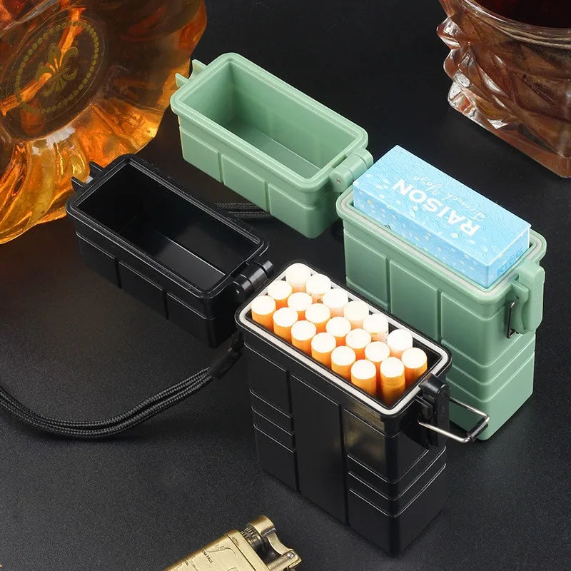Estuche para cigarrillos de ABS para 20 cajetillas, resistente a la presión y a la humedad, con cordón, portátil para exteriores
