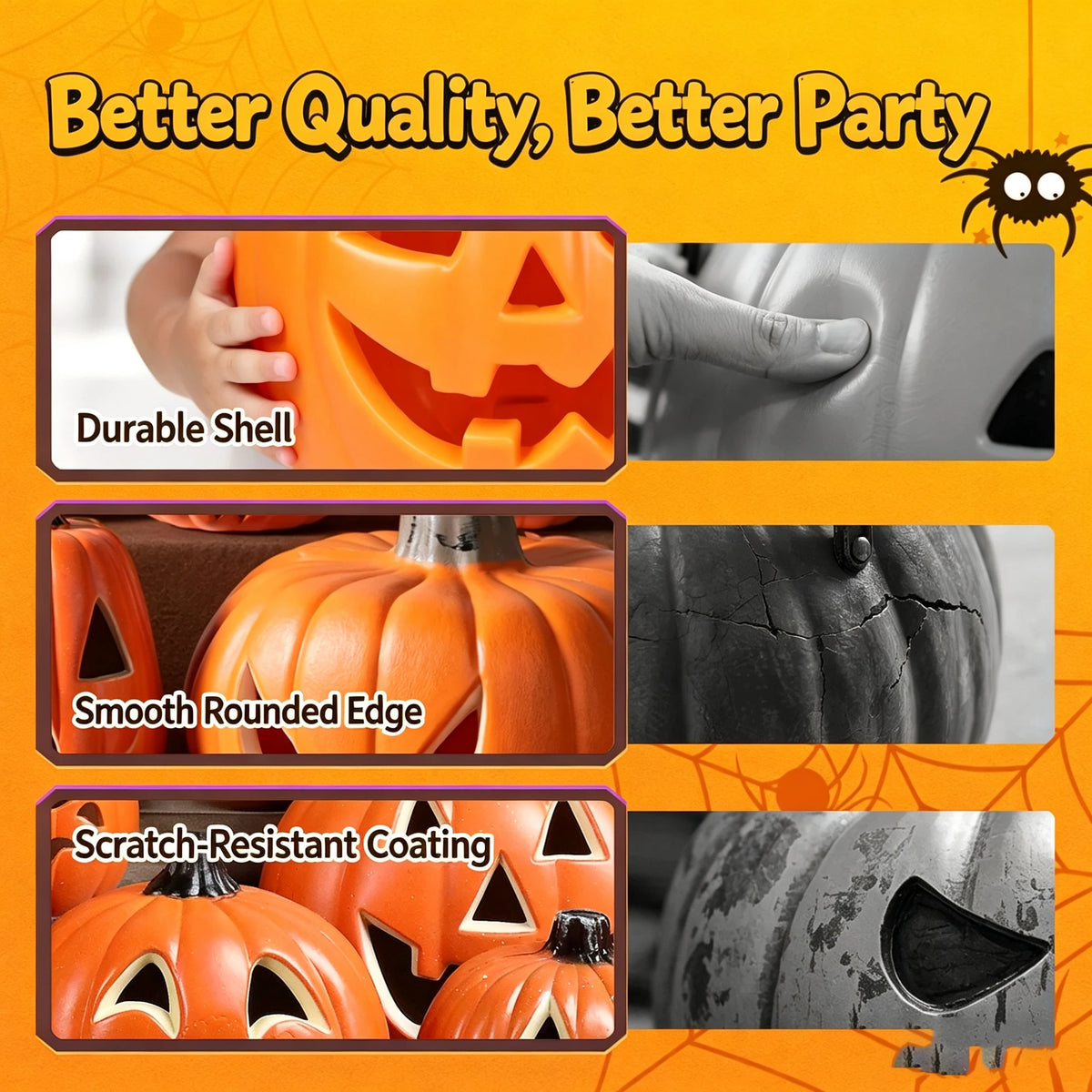 LED Triple-Layer Glowing Pumpkin Decor, Battery-Powered Light-Up Pumpkin Ornament, Halloween Festival Home Party Decoration
