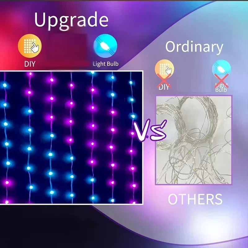 Smart LED Curtain Light APP Control RGB Dimmable DIY Pattern Music Ambient Lighting For Home Holiday Party Christmas Decoration