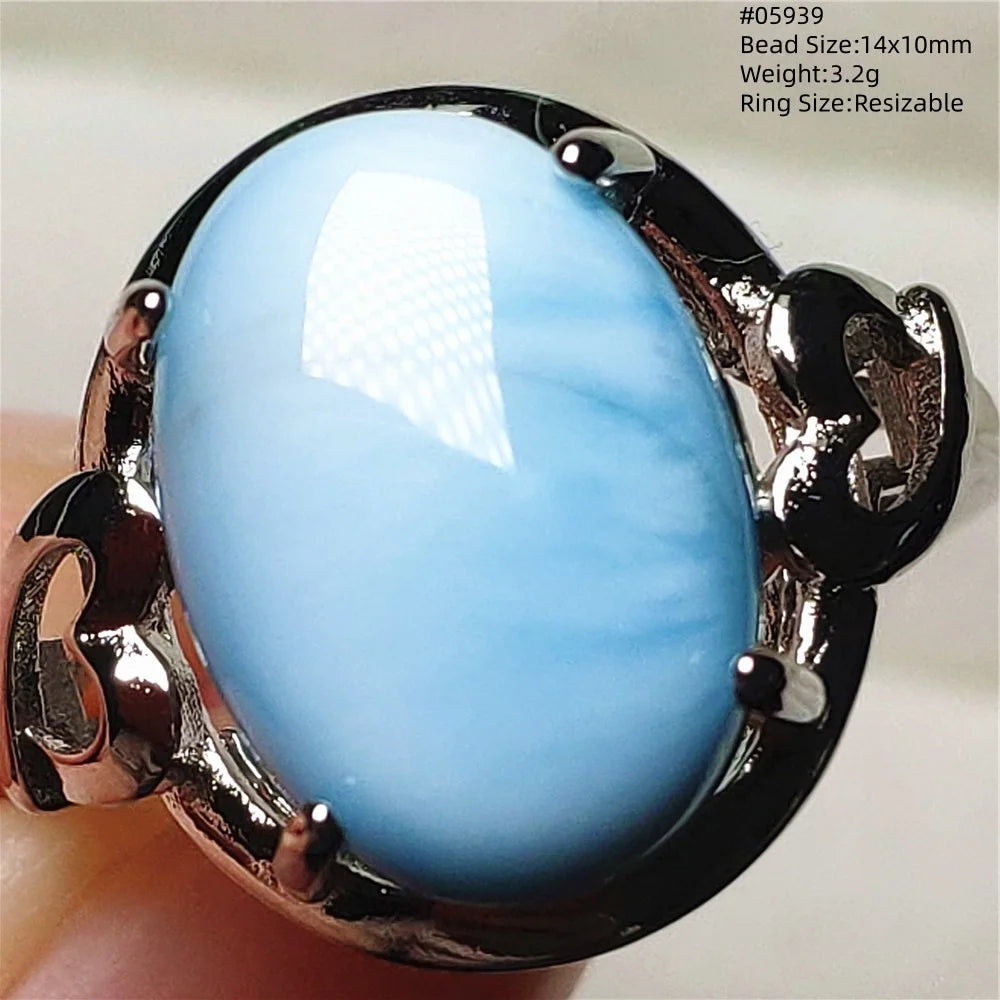 Anello regolabile in argento 925 con larimar