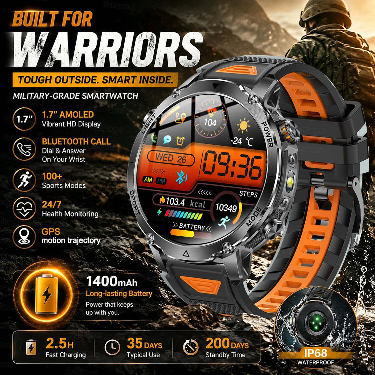 Rugged Outdoor Smartwatch with Bluetooth Calling
