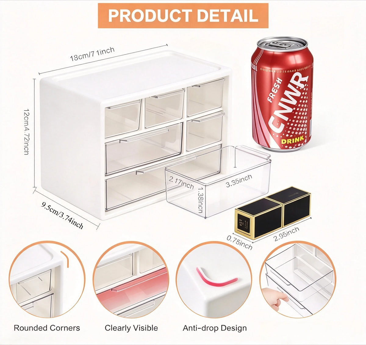 Organizador de escritorio con seis cajones: recipiente espacioso y multifuncional, perfecto para artículos de oficina, papelería y artículos esenciales para dormitorios.