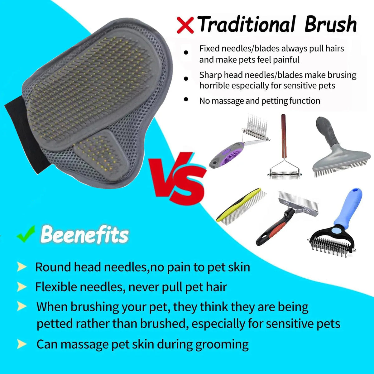 Gant de toilettage pour animaux, gant d'épilation pour chiens et chats, accessoire de brossage doux et efficace, produit de massage et de bain pour animaux