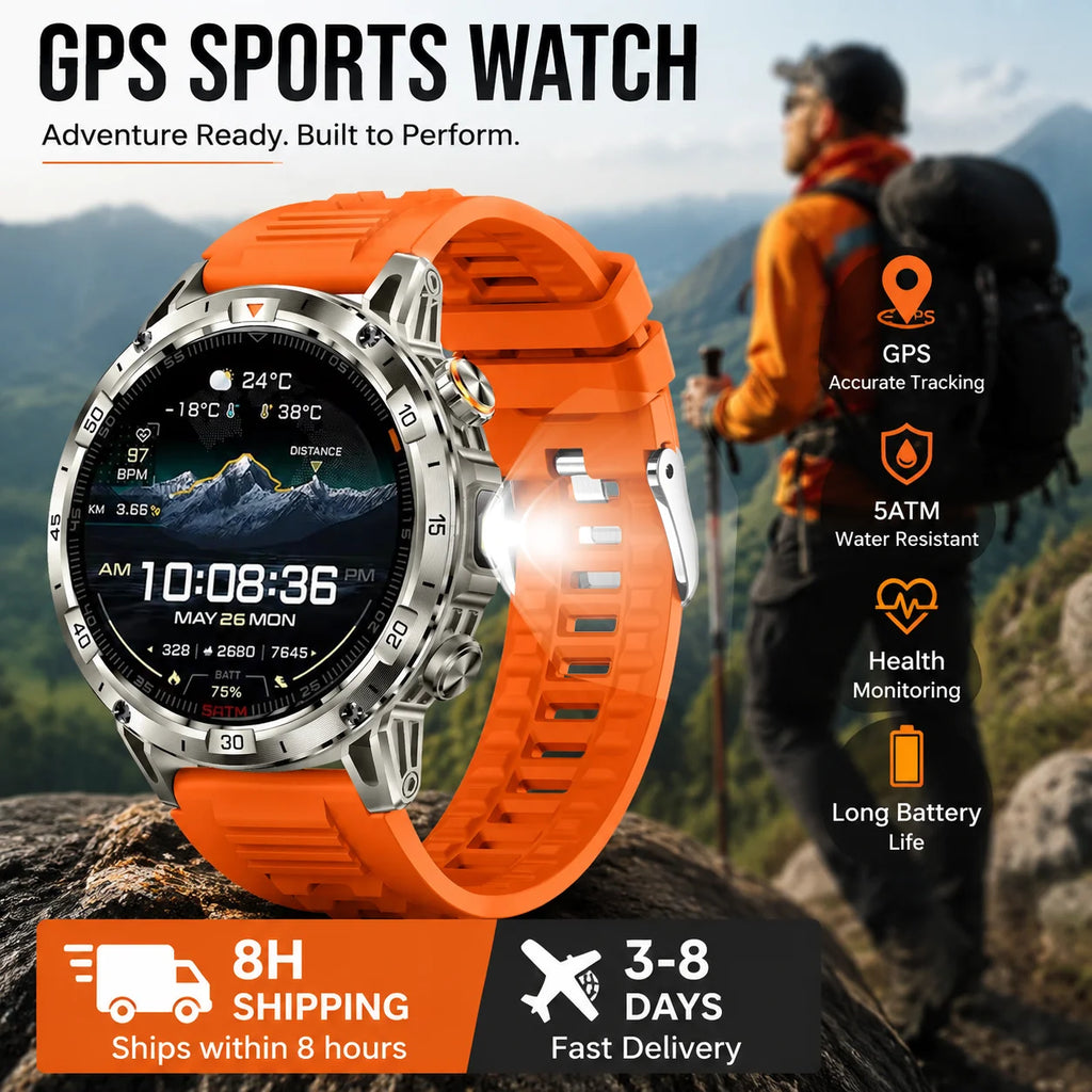 Smartwatch sportivo con chiamate Bluetooth e torcia LED