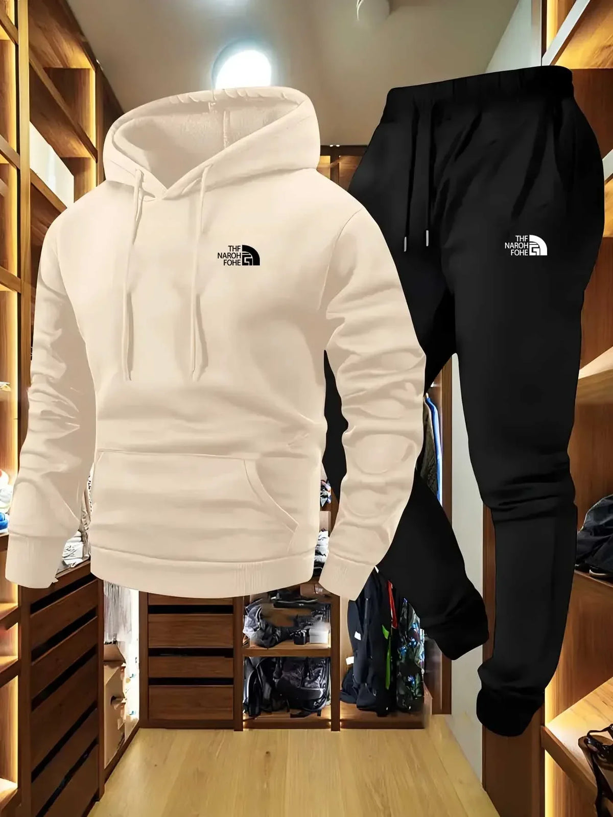 Men's fall/winter casual two-piece set, hooded sweatshirt, outdoor sports outfit