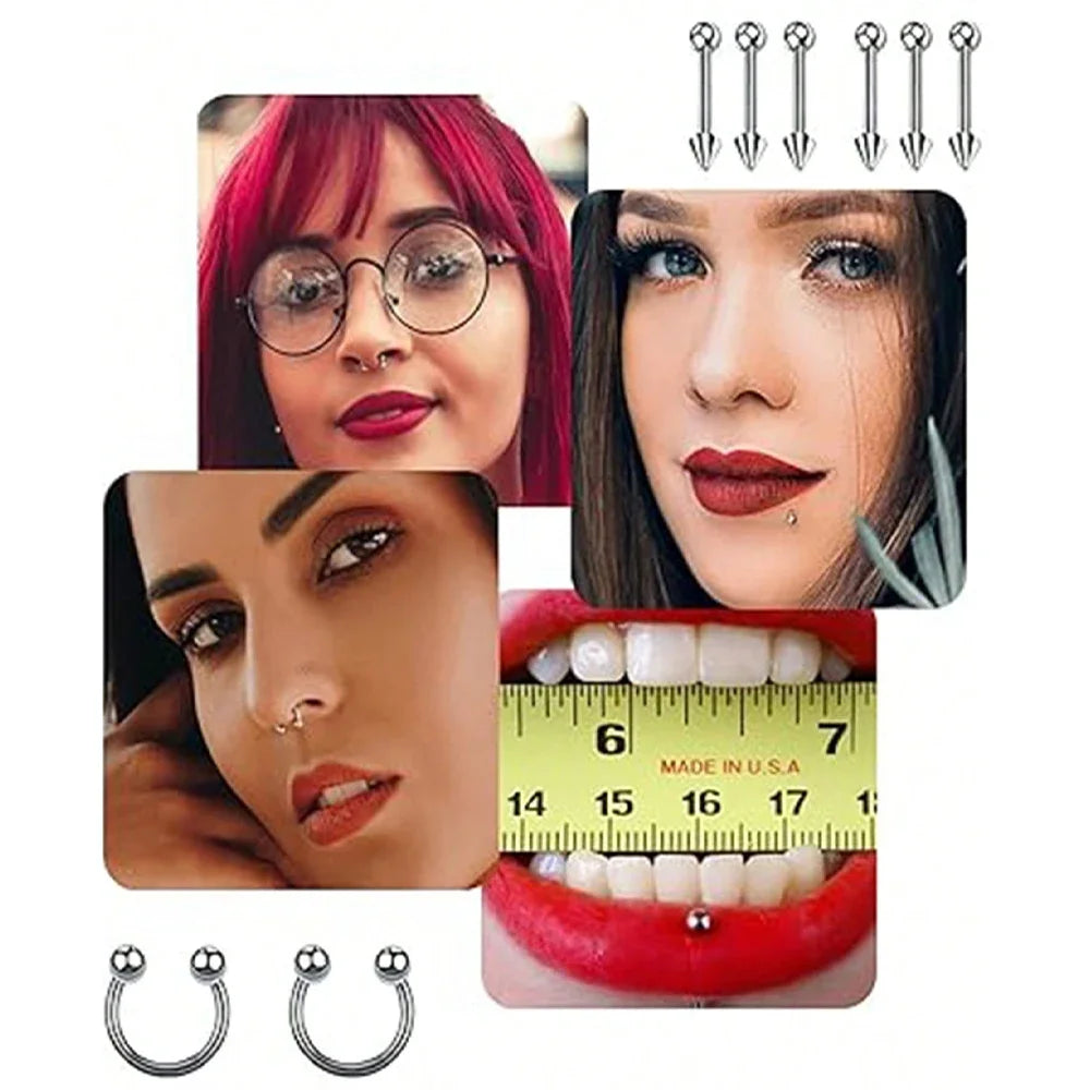 Kit de piercing en acier inoxydable 14G/16G Kit de piercing pour nombril Kit de piercing pour septum Lèvre Langue Tétons Oreille