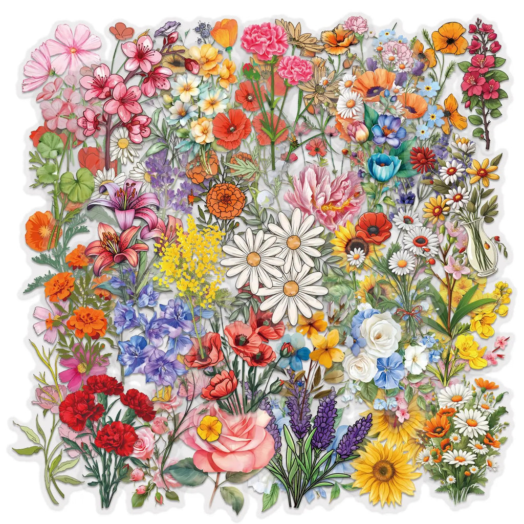 60 pegatinas de flores transparentes, pegatinas de grafiti, pegatinas estéticas para diario DIY, funda de teléfono, álbum de recortes hecho a mano