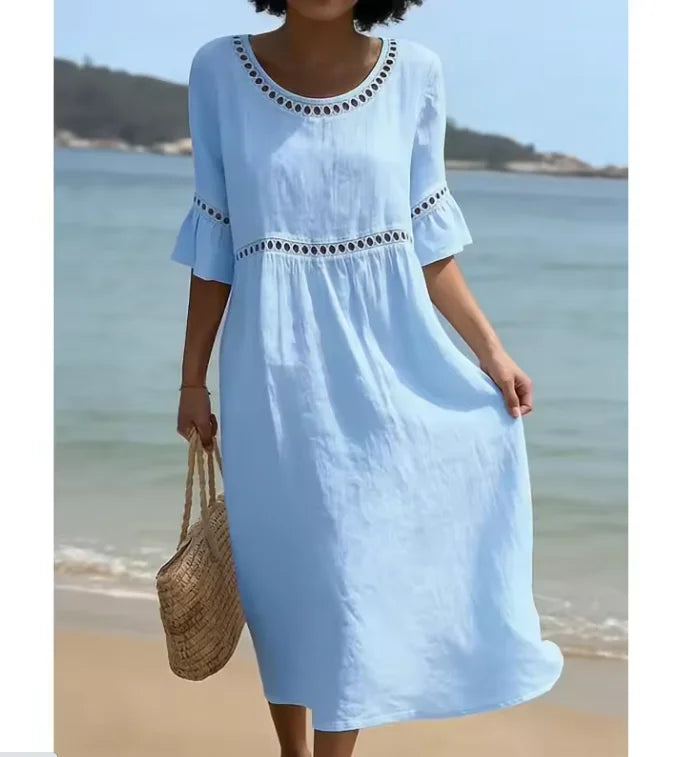 Damen-Midikleid in A-Linie mit weiten Ärmeln