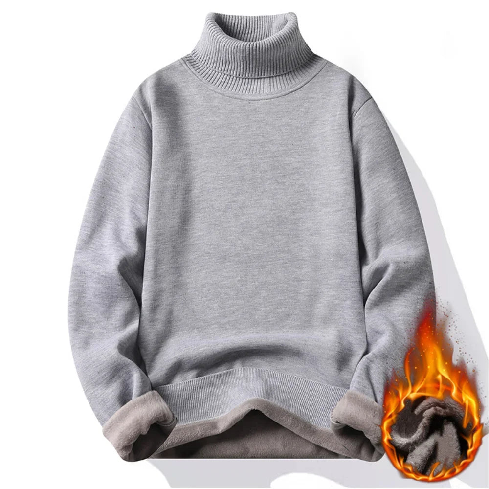 Autumn Winter Versatile Men's Turtleneck Sweater Knitting Solid Color Pullovers Sweater Warm Men Slim Fit Casual Clothing