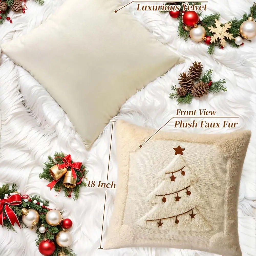 Nouvelles housses de coussin Sapin de Noël Bonhomme de neige 18x18 po Housse de coussin carrée douce Coussin de décoration de fête