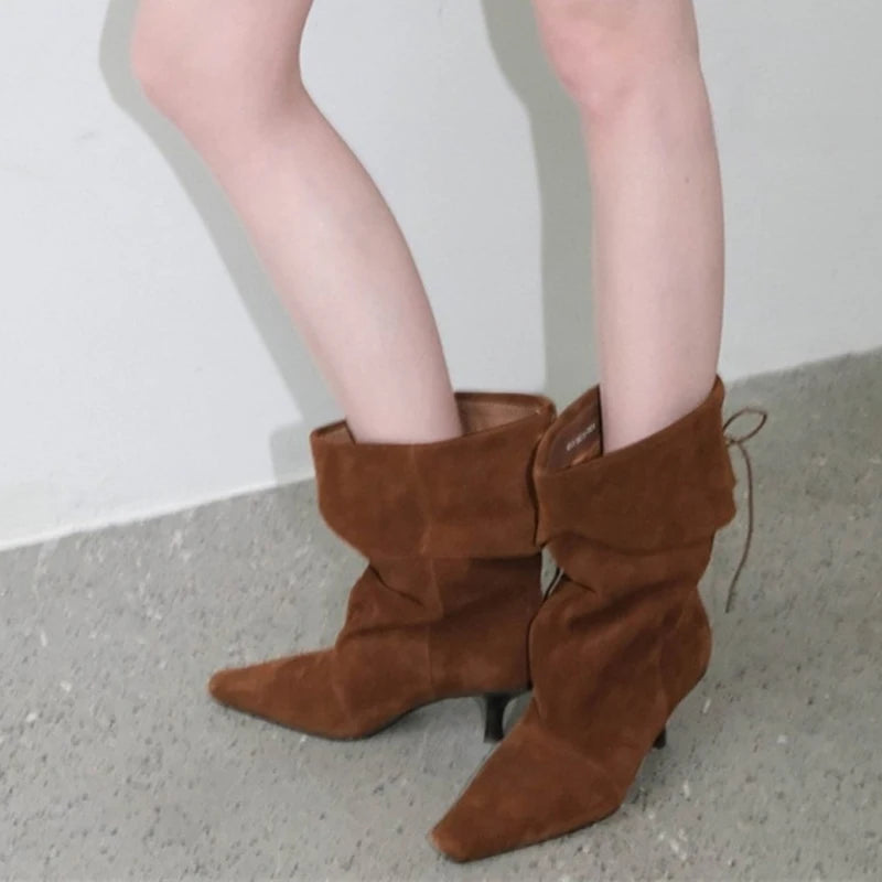 Stivaletti donna Liyke effetto suede con ampio risvolto