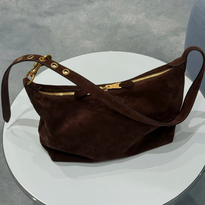 2026 Suede Leather Coffee Shoulder Hobo Bags Women Luxury Brand Designer Underarm Lunch Bag Fall Winter Commuter Handbags Mujer