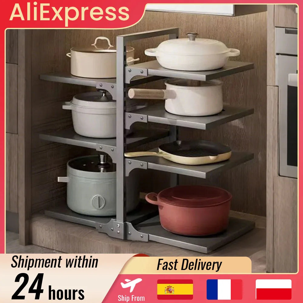 Organizador de ollas ajustable, estante de almacenamiento de acero al carbono para cocina, organizador de ollas y sartenes multicapa para el hogar
