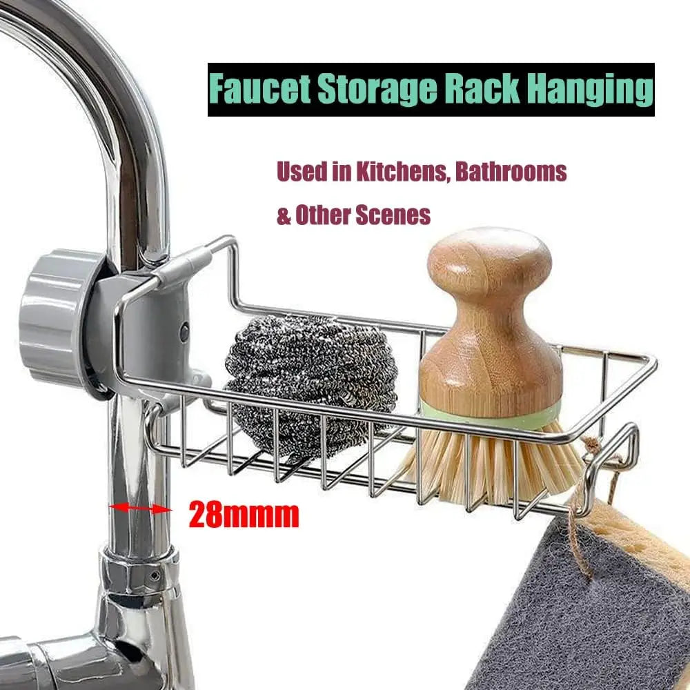Escurridor para fregadero de cocina, soporte flexible para grifo y organizador de esponjas, jabón, cepillos y toallas, estante de almacenamiento para cocina y baño