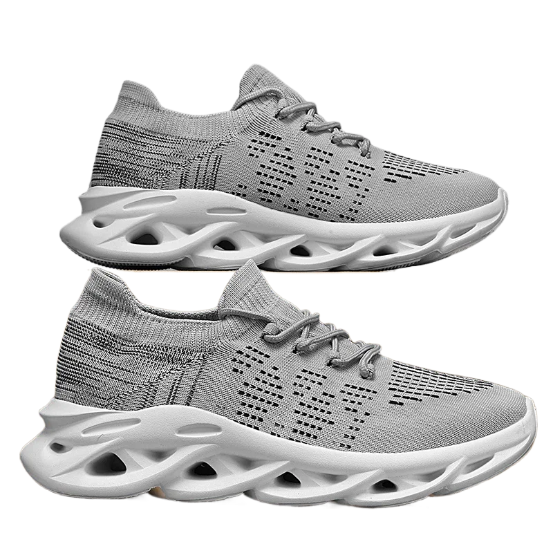 Fashion Gray Running Shoes Unisex Knit Breathable Platform Men's Casual Sneakers Outdoor Non Slip Lace Up Women's Sports Shoes