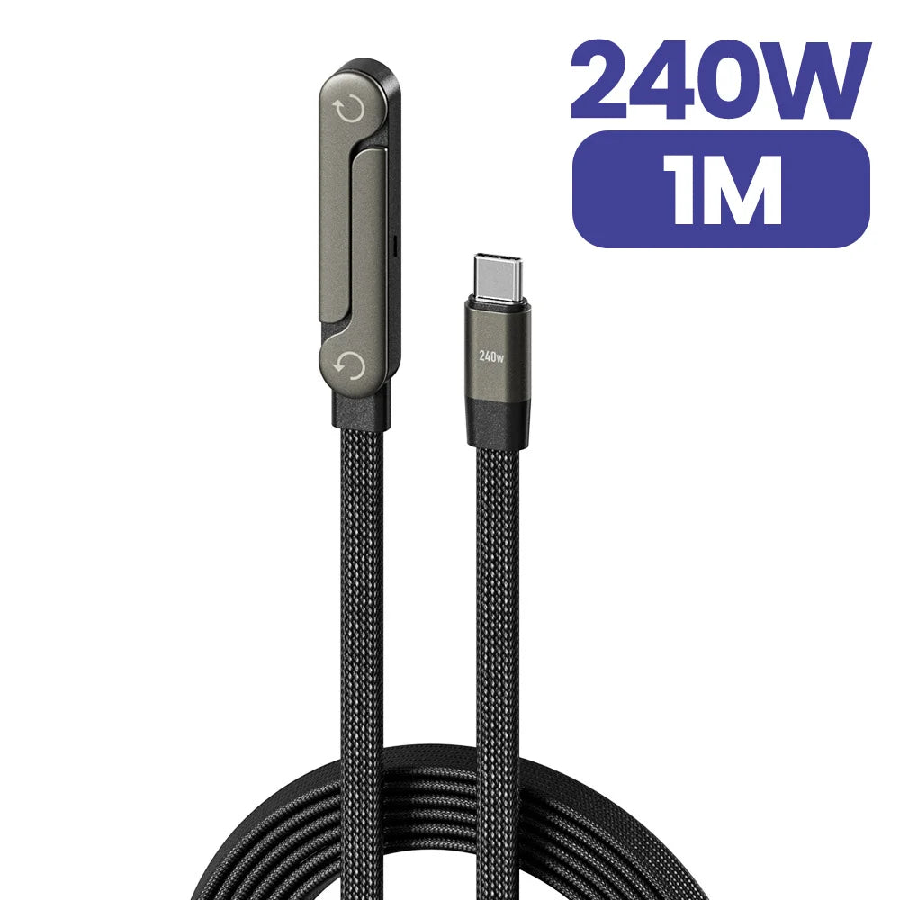 240W 2-in-1 Type-C to USB-C Fast Charging Data Cable with Foldable Phone Holder, Type-C Fast Charging Cable for iPhone 17, Black/Orange