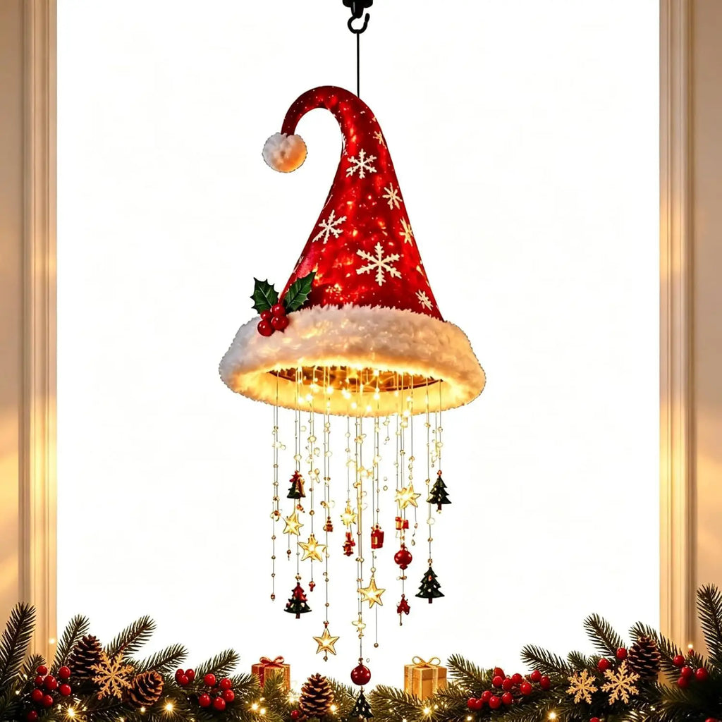Weihnachtsmannmütze mit LED-Hängelicht, warm leuchtende Lichterkette für Kronleuchter, Weihnachtsdeko für Treppenhaus und festliche Partys, neu