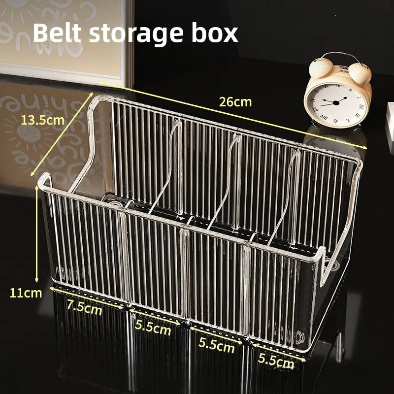 Boîte de rangement pour ceintures à 5 compartiments, support de rangement pour armoire et tiroir, gain de place, présentoir en plastique pour cravates et ceintures pour homme et femme