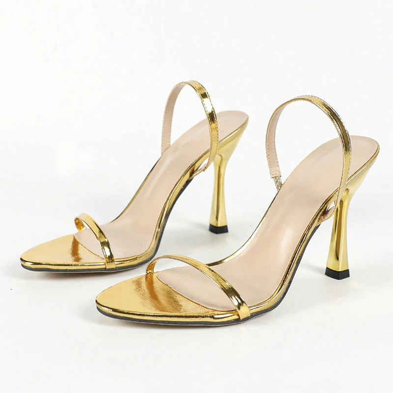 Sandali slingback donna Liyke dorati con fasce sottili e tacco