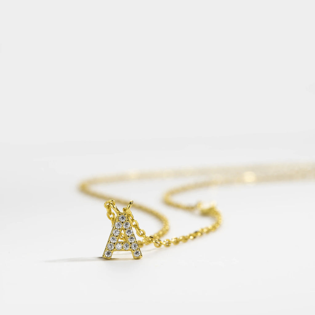 ANDYWEN Collier monogramme en argent sterling 925 plaqué or, petit pendentif avec zirconium cubique, 26 lettres de A à Z, initiale M, bijou pour femme
