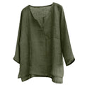 New Summer Autumn Women's Linen Cotton T-shirts Solid Color V Neck Top Casual Loose Long Sleeve Lightweight Pullovers