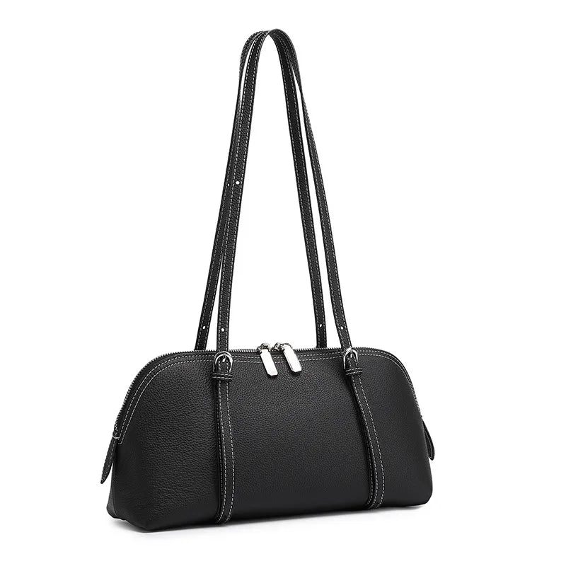 Zency Women's Genuine Leather Underarm Bag Simple Fashion Bags Luxury Double Straps Shoulder Handbag Roomy Crossbody for Work
