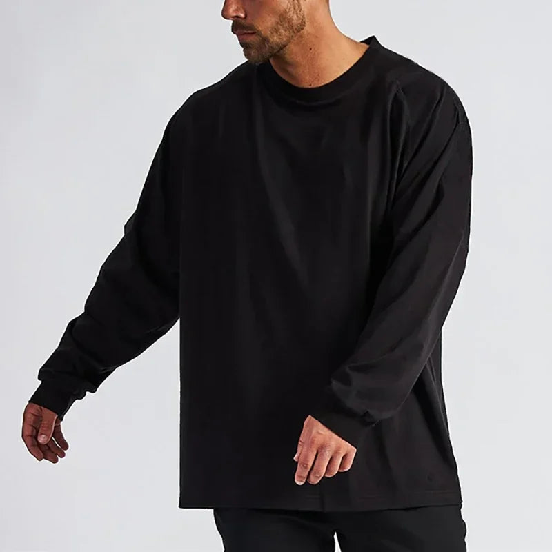 T-shirt uomo in cotone a maniche lunghe, ampia