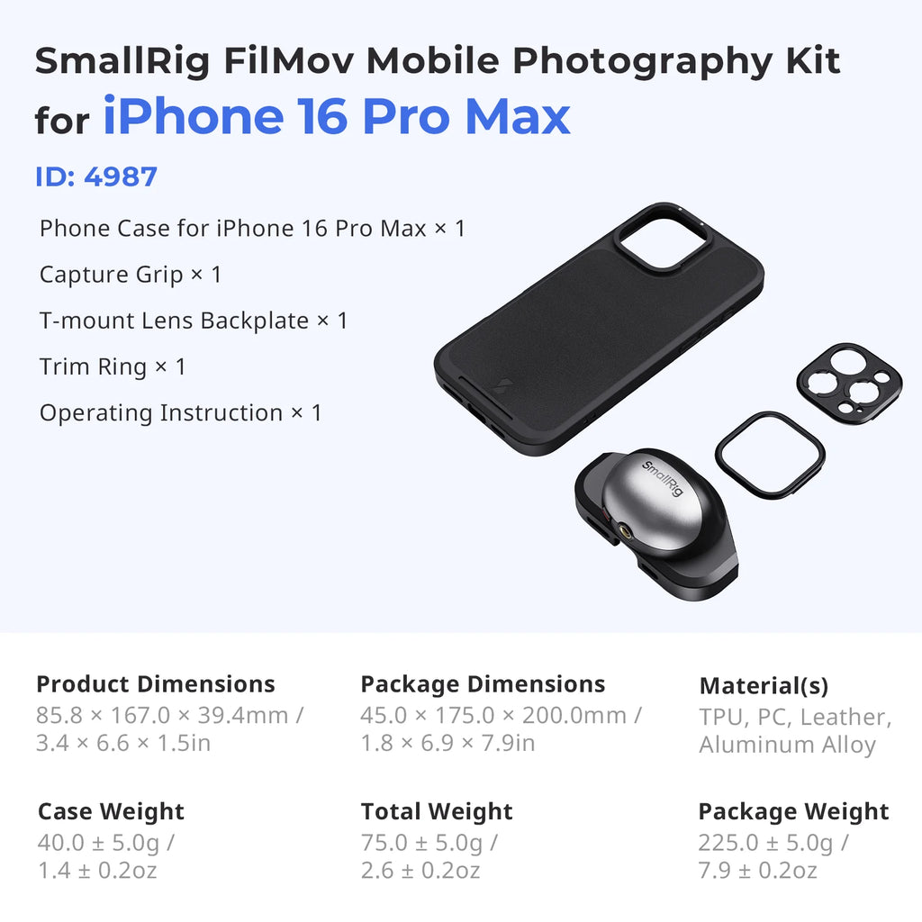 SmallRig FilMov Lightweight Photography Case Kit for iPhone 16 Pro with CapGrip for iPhone 16 Pro Max Phone Lens Compatible