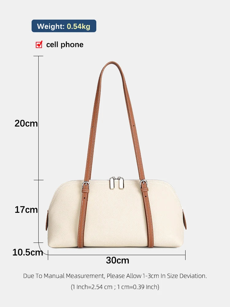 Zency Women's Genuine Leather Underarm Bag Simple Fashion Bags Luxury Double Straps Shoulder Handbag Roomy Crossbody for Work