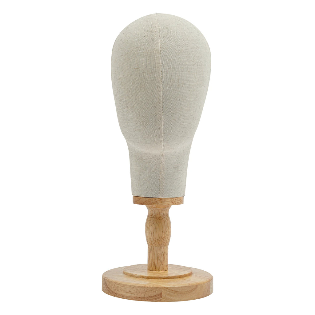 Cabeza de maniquí de lino beige, soporte para peluca, expositor de maniquí para pelucas, sombreros y gafas
