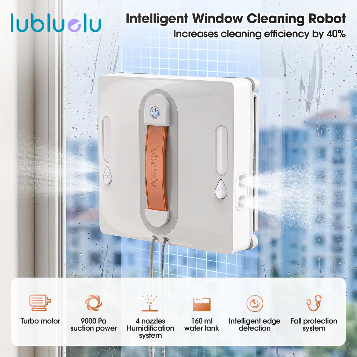 Lubluelu Roboter-Fensterreiniger, 8-lagiger Sicherheitsschutz, 9000 Pa Saugkraft, intelligente Pfadplanung, Kantenreinigung, Glasreinigungsroboter für den Haushalt