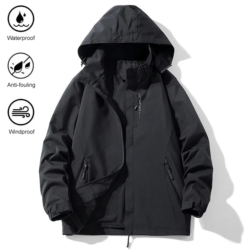 Spring Autumn Men's CasualJacket Hooded Zipper Windbreaker Coat Slim Fit Outdoor Climbing Hiking Waterproof Fashion Clothing