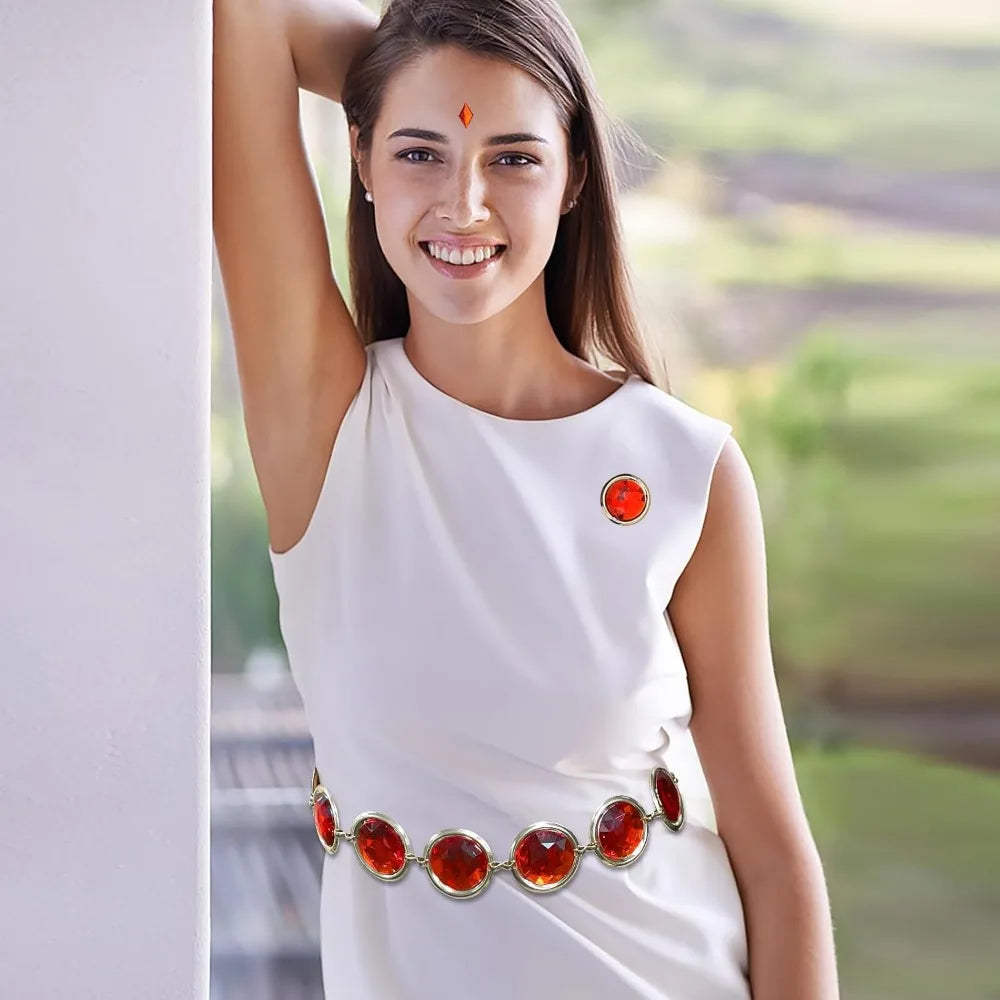 5 piezas de cinturón de anime para cosplay de mujer con gemas rojas, cadena de piedras, accesorios para disfraz de Halloween
