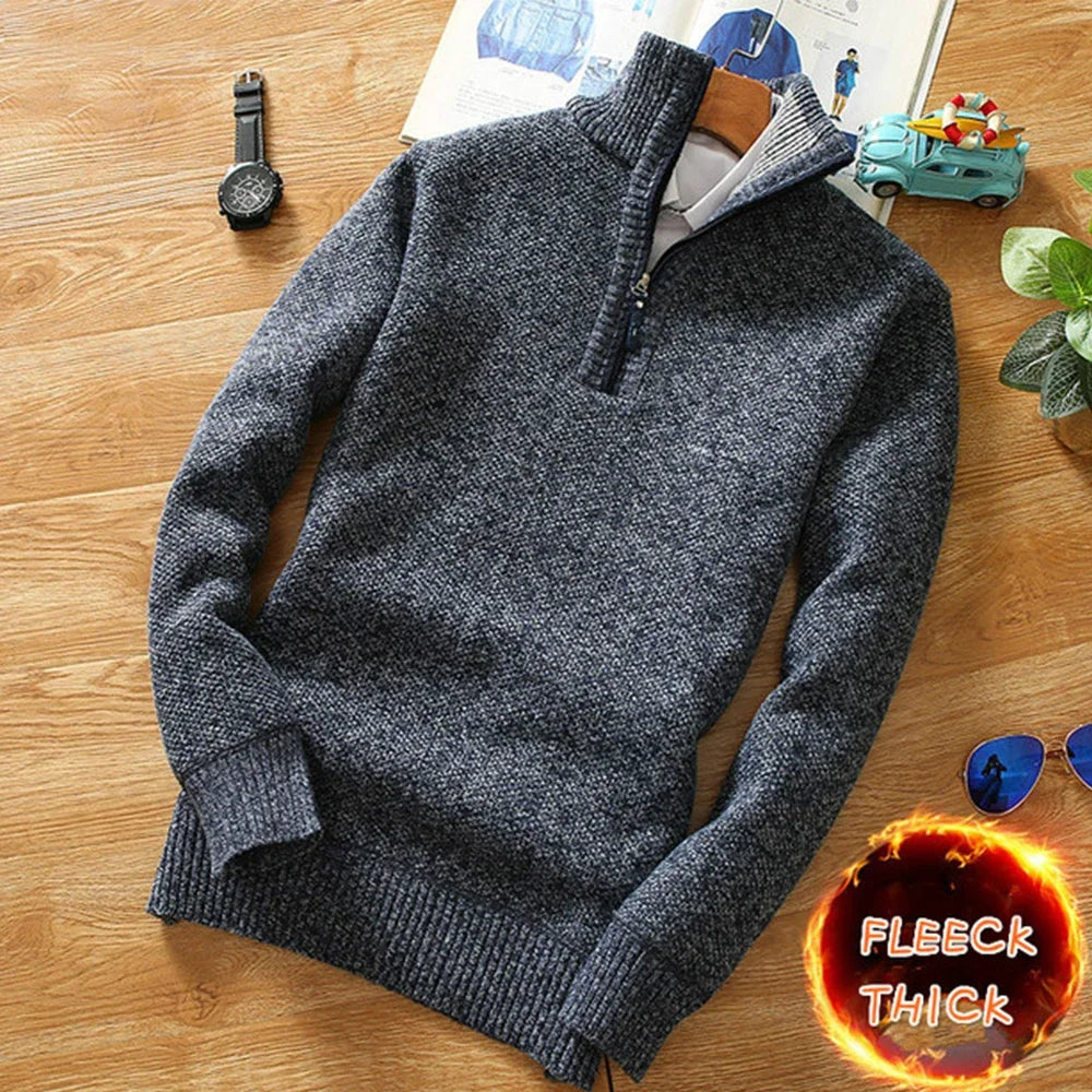 Autumn Winter Men Fleece Knitting Sweaters Jackets Slim Fit Warm Zipper Pullovers Thick Sweater Coat Male Trendy Streetwear