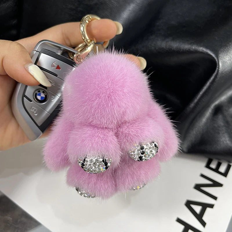 Luxury Big Mink Fur Bunny Fur Pendant Bag Jewelry Key Chain Plush Pendant Trumpet Cute Cute Rabbit Children Animal Cartoon Doll