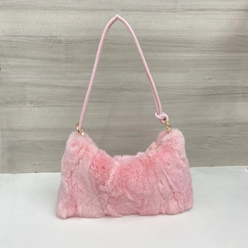 NEW Women Winter Real rabbit Fur Handbag Luxury Genuine rabbit Fur Party Bag Tote Designer High Quality Real Fur Handbags Female