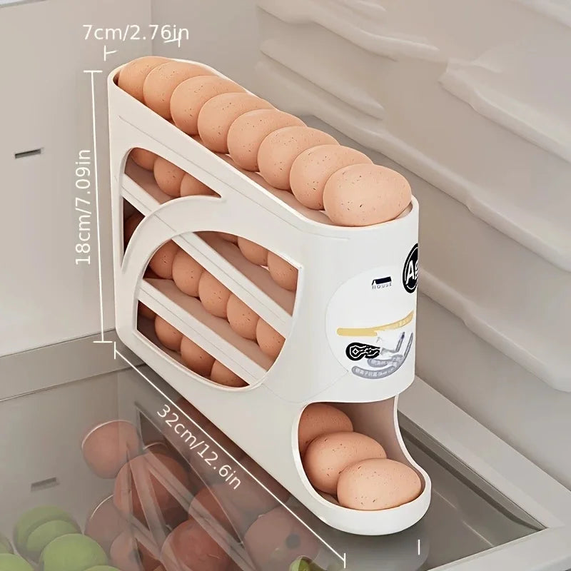 Contenedor rodante de 3 niveles para almacenar huevos en el refrigerador, con capacidad para 24 huevos, estante organizador de gran capacidad para cocina y refrigerador