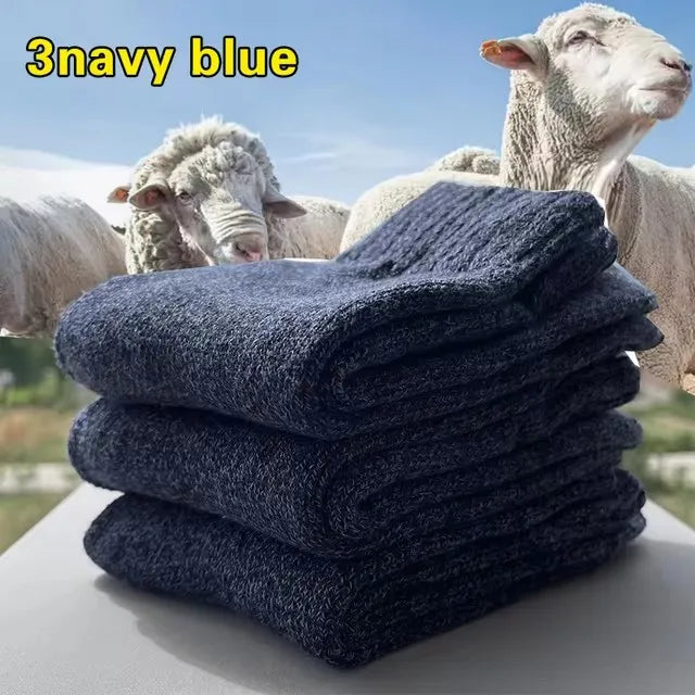 3 Pairs of Thick, Warm Winter Socks for Men, Towel-Textured Sole, Wool Slipper Socks, Merino Wool Socks for Cold and Snow, Sizes 39–44