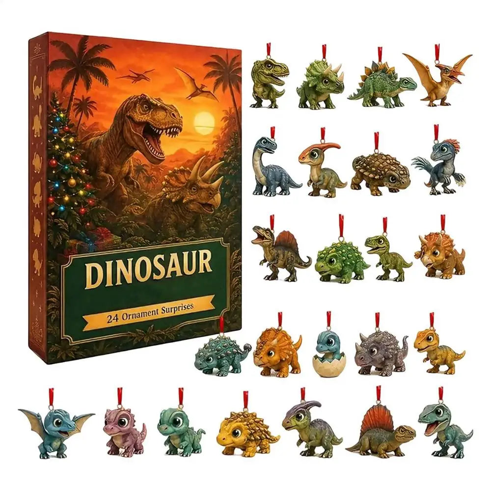 2026 Dinosaur Advent Calendar 24 Day Christmas Countdown Calendar 2D Acrylic Flat Dinosaur Pendant Tree Ornament Holiday Gift