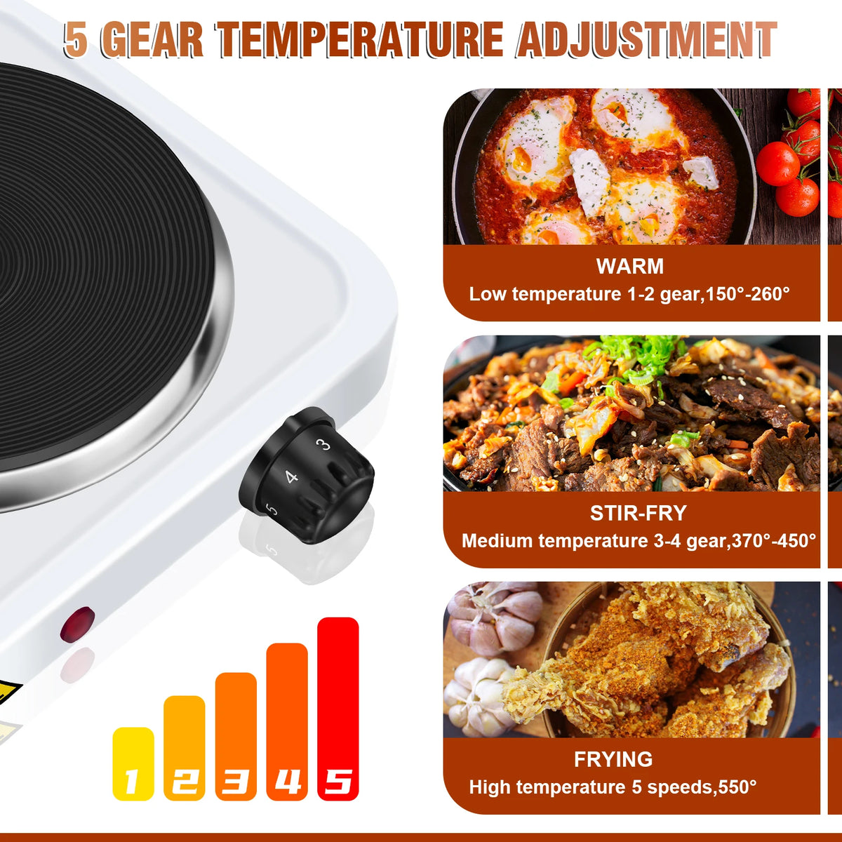 1000W Single Hot Plate for Table Top Cooking Cast Iron Heating Plate Portable Electric Hob with 5 Levels Overheating Protection