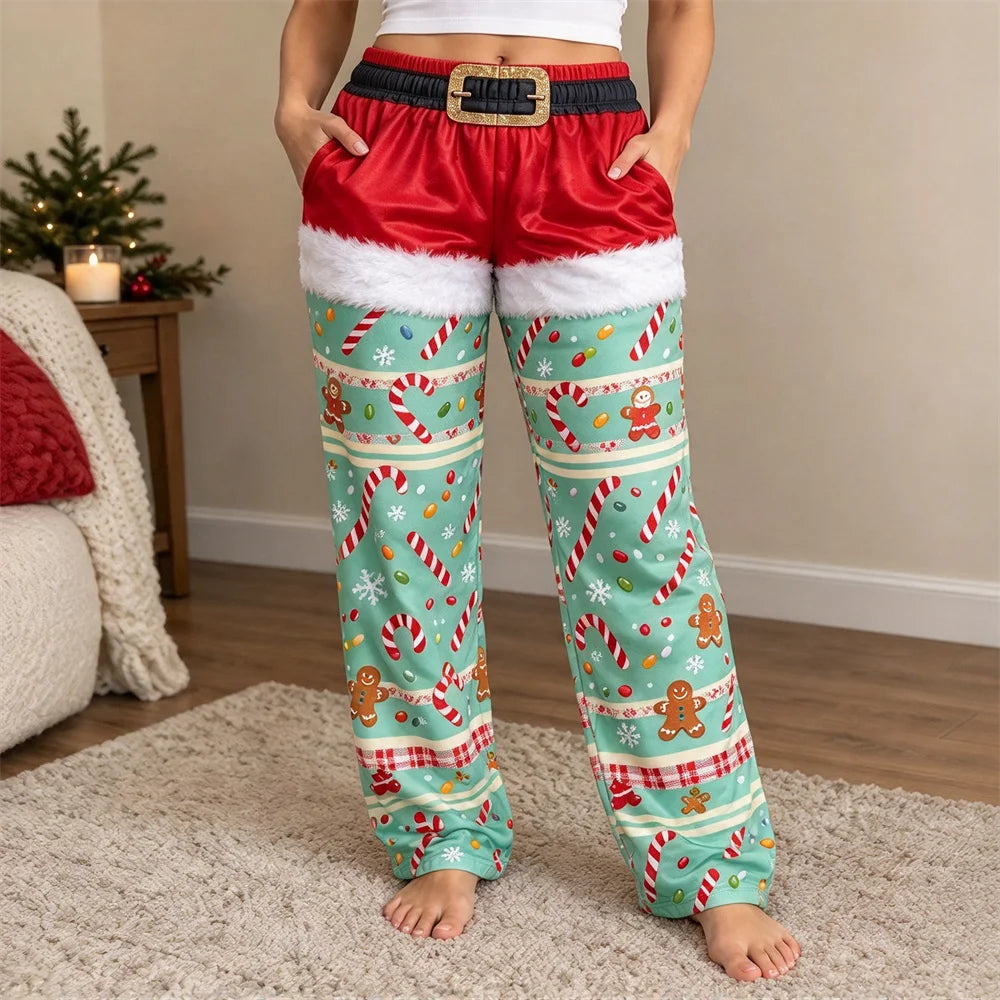 Weihnachtliche Damen-Haushosen mit weitem Bein