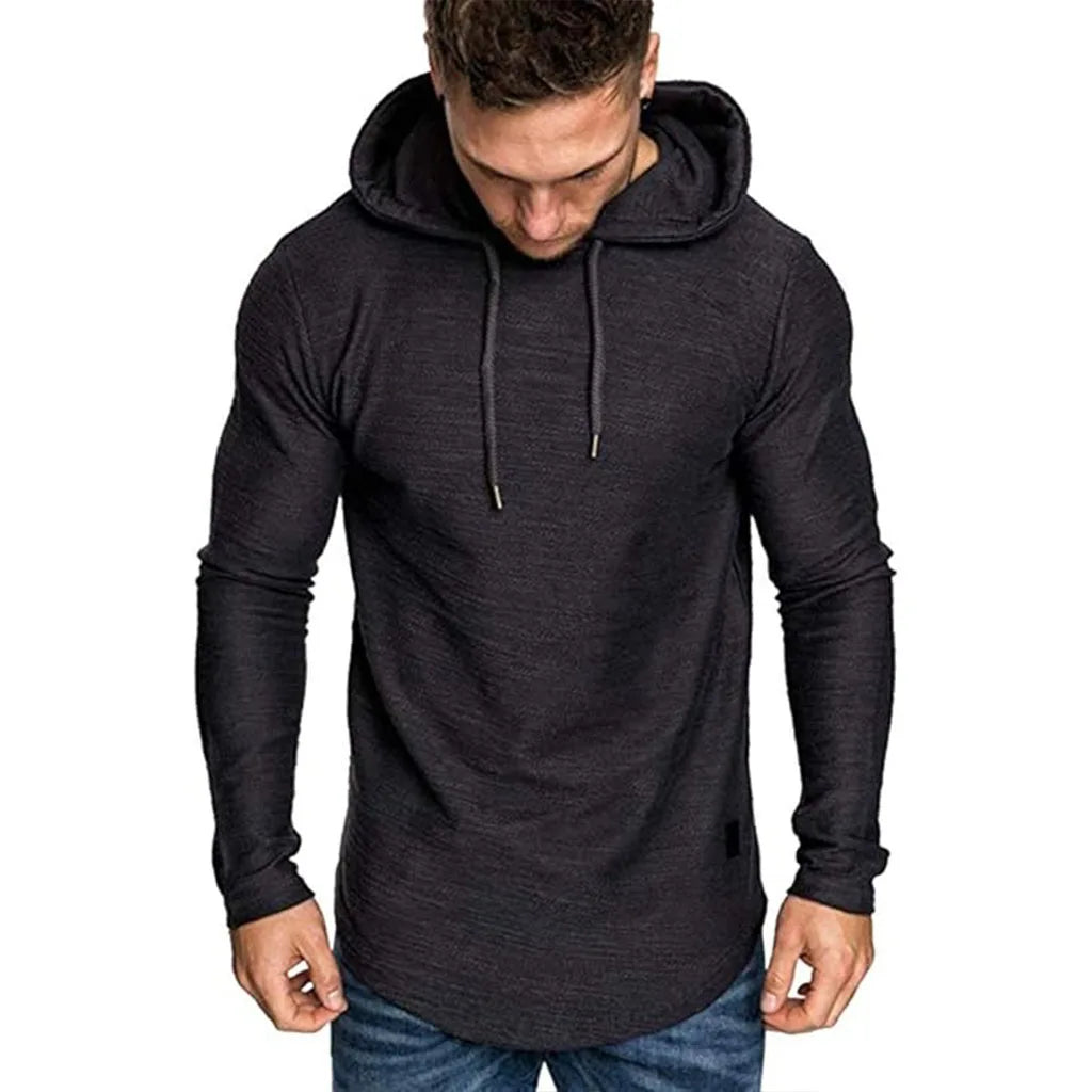 Men's Long Sleeve Cotton T-shirt Casual Cozy Solid Color Tees Breathable Lightweight Trendy Hooded Tees Male Streetwear