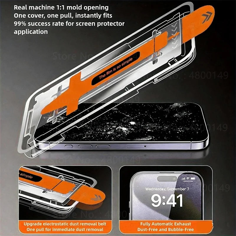 Easy Installation Tempered Glass Phone Case for IPhone Air 17 16 E 15 14 11 13 18 Pro Max Plus 12 Mini Screen Protector Cover