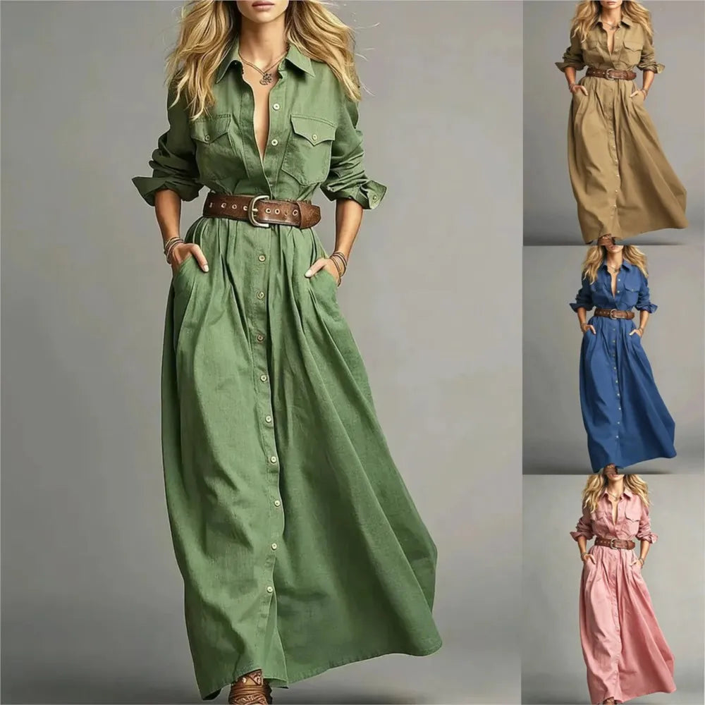 Abito lungo donna in jersey con colletto a revers — immagine 5
