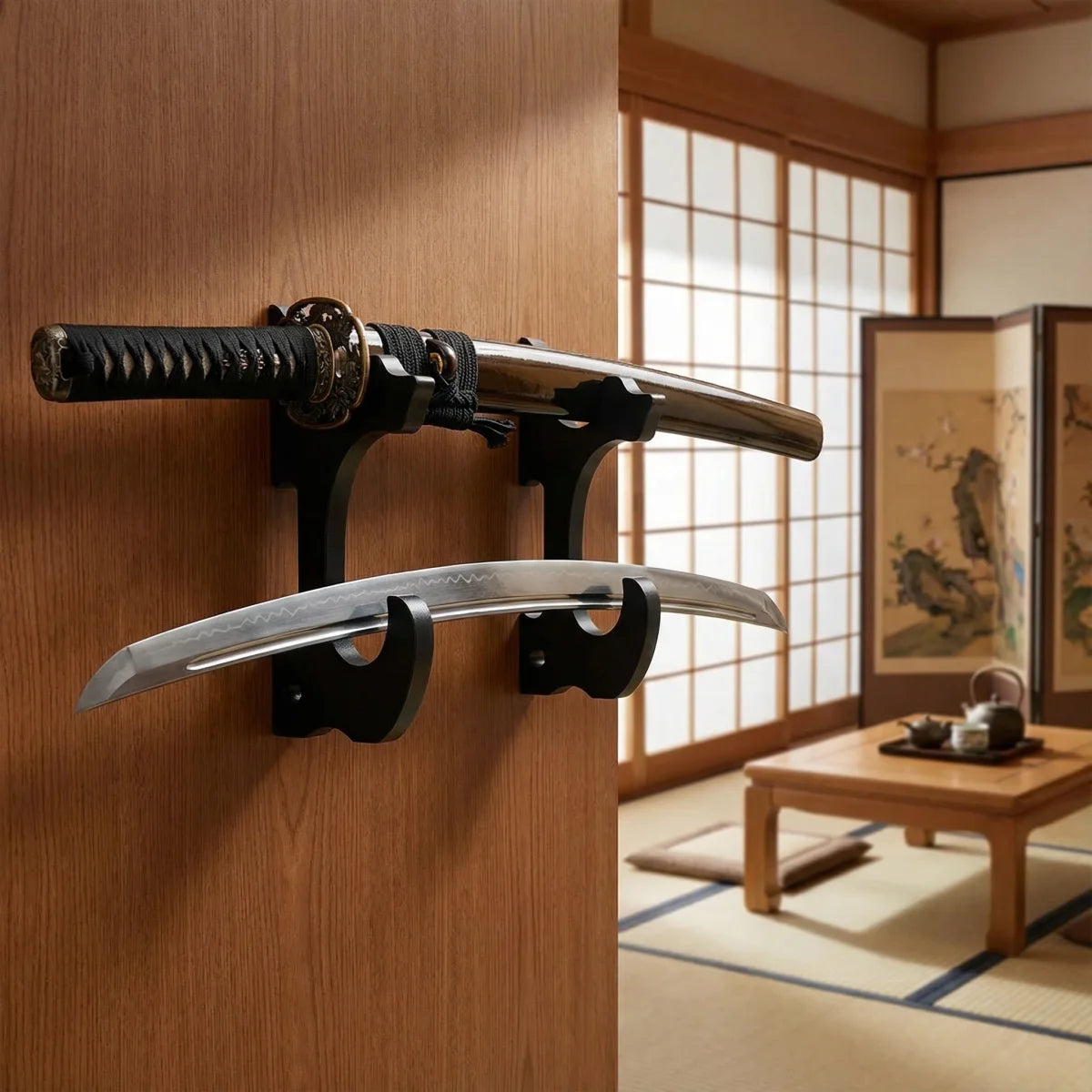 Supporto da parete per spada, mensola in legno, espositore per katana giapponese, sciabola da samurai, decorazione, porta fucile, rastrelliera per fucile di precisione, organizzatore per esposizione