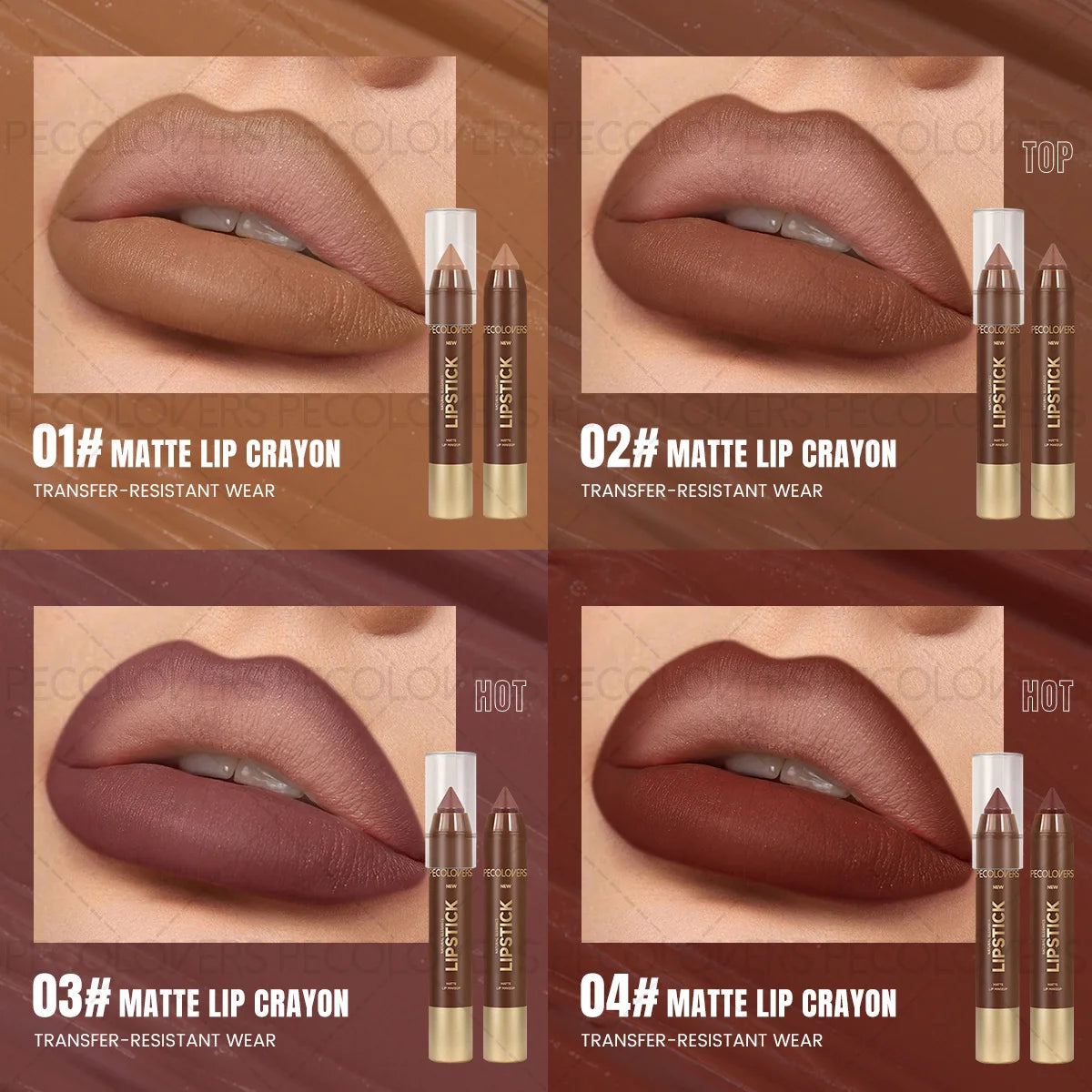 6-teiliges Set wasserfester matter Lippenkonturenstift – Lippenkonturenstift, der nicht am Becher haftet, langanhaltendes mattes Finish, für alle Hauttypen, Make-up-Kunst, matter Lippenstift