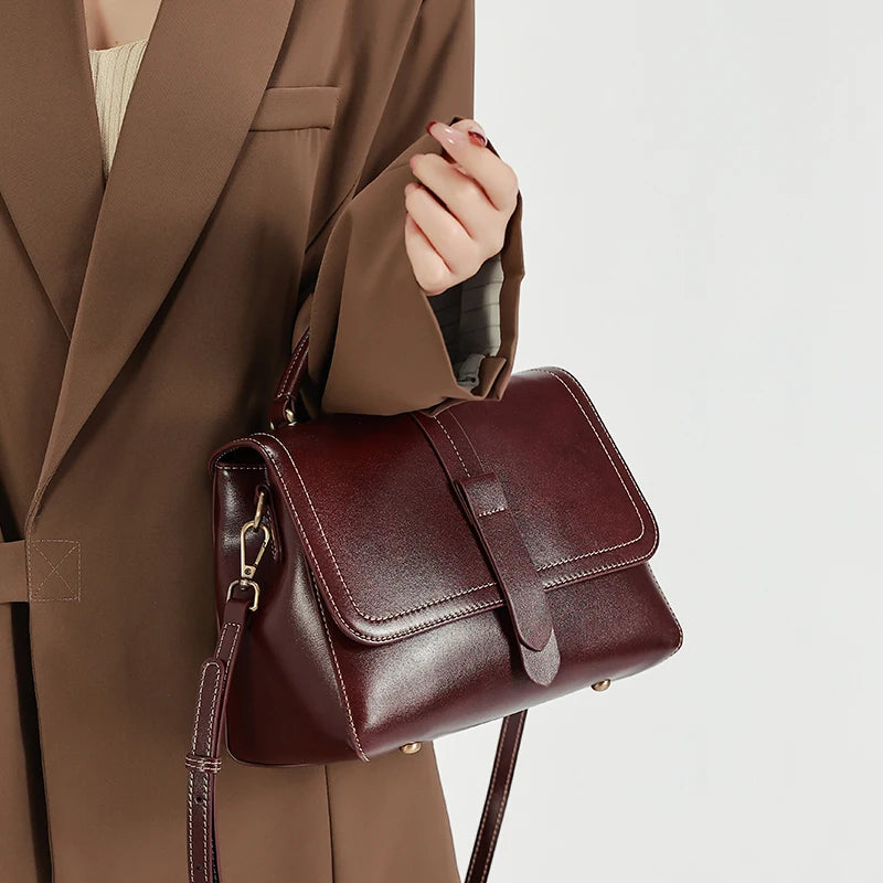 Genuine Leather Handbags Women Mini Square Flap Cross Body Bags Ladies Luxury Designer First Layer Cowhide Purses Shoulder Bag