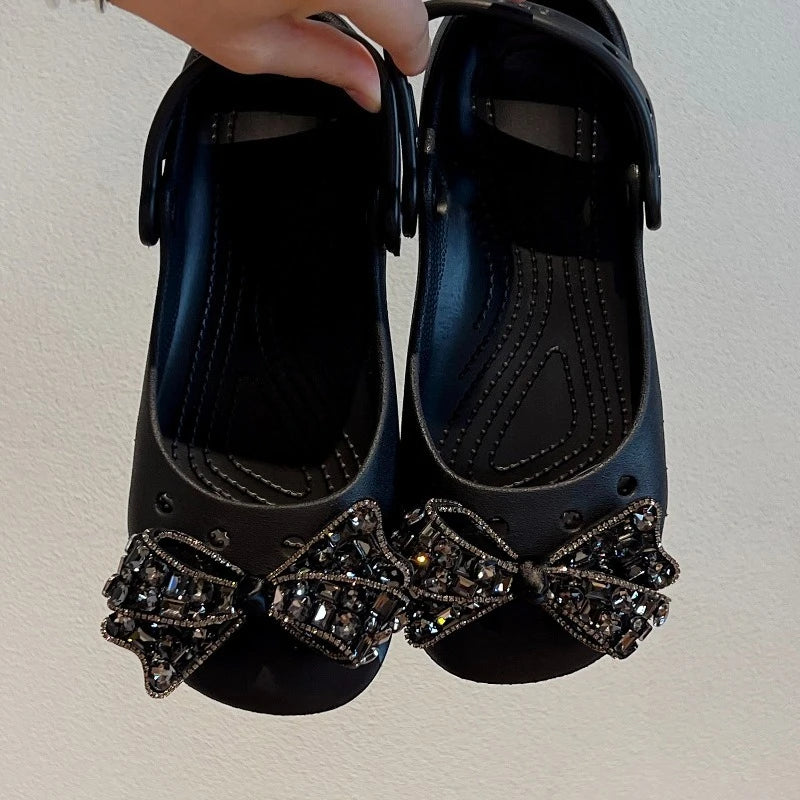 Elegantes adornos con lazo y diamantes de imitación para zapatos, accesorios de moda DIY para zuecos tipo ballet con agujeros, sandalias, fiestas, vacaciones y regalos.
