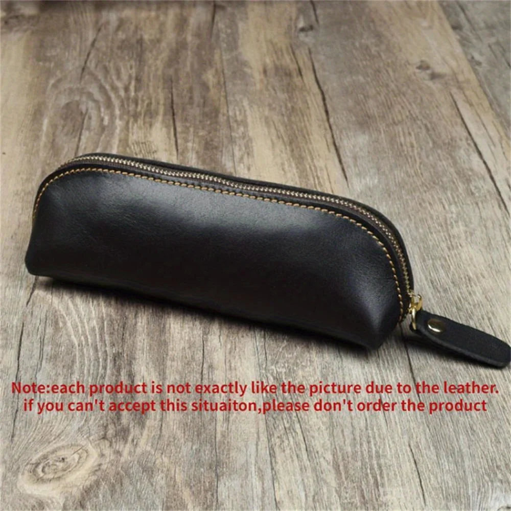 Vintage-Leder-Federmäppchen, schlichtes Schreibwaren-Etui, Stifte-Aufbewahrungsbeutel mit Reißverschluss, Brillenbox, Schulsachen